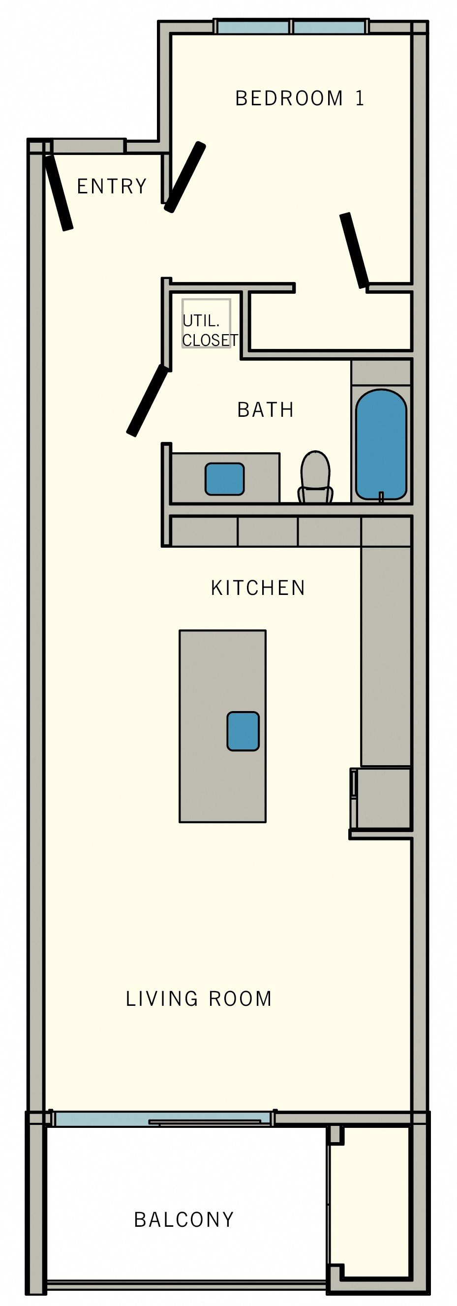 1 bed 1 bath A3 Floor Plan at Aviator at Brooks, San Antonio, 78235
